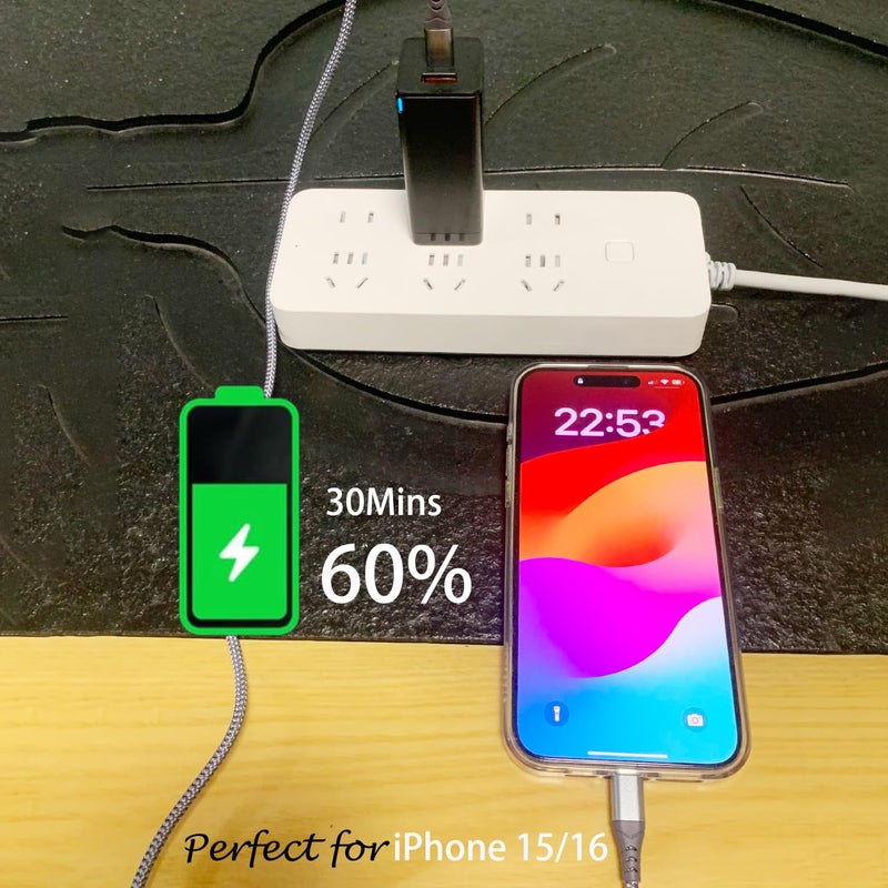 QCEs USB C to USB C Cable for iPhone 16 15 Fast Charging, 60W USB Type C Charger Cord 5Ft Compatible with Apple iPhone 16 15 Pro Plus Max, Galaxy S25 S24, iPad Pro Air Mini, MacBook Air - Image 2